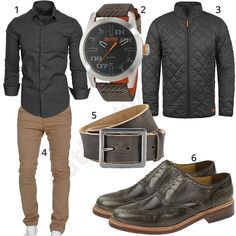 Herren-Style mit grauem Hemd, Steppjacke und Schnürschuhen (m1028) #hemd #chino #jacke #gentlemen #outfit #style #herrenmode #männermode #fashion #menswear #herren #männer #mode #menstyle #mensfashion #menswear #inspiration #cloth #ootd #herrenoutfit #männeroutfit Herren Style, Beige Chinos, Mens Casual Dress Outfits, Men Stylish Dress, Gray Shirt, Mens Fashion Casual Outfits, Men Style Tips, Fashion Casual Outfits, Men Fashion Casual Outfits