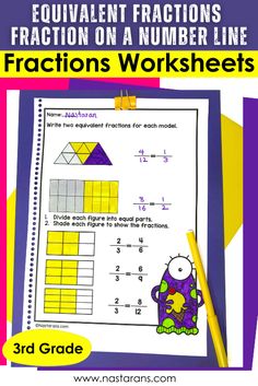 fraction worksheet with the addition and subtraction for fractions on a number line