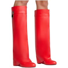 Red Leather 3” Hidden Wedge Heel Piper Boots with Buckle Detail Usc Tailgate, Nc State, Orange Leather, Wedge Heels, Rubber Rain Boots, Black Suede, Red Leather, Side Zipper, Pu Leather