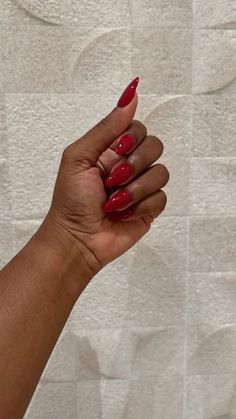 Red Almond Nails, Red Almond, Ballerina Acrylic Nails, Classy Almond Nails, Oval Acrylic Nails, Almond Nail Art, Red Acrylic Nails, Minimal Nails, Work Nails