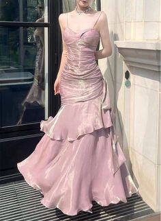 Fancy Dresses Sparkly, Long Dress Hoco, Dark Green And Pink Outfit, Handmade Prom Dress, Prom Date Outfits, Creme Prom Dress, 2000s Hoco Dress, Masquerade Ball Outfit Ideas, Cottage Core Prom Dress