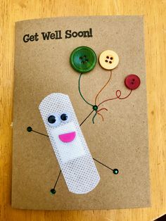 a card with buttons on it that says get well soon