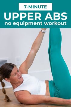 a woman doing an exercise on the floor with her arms and legs up in the air