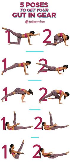 a woman doing yoga poses with the number 12 on her chest and bottom half - body