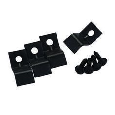 black plastic mountings and screws on white background