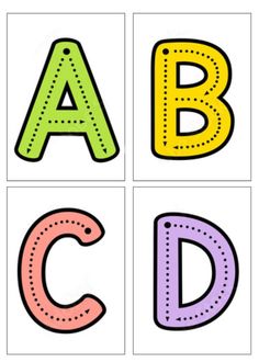 four different colored letters that spell out the word abc, d, and c with dotted lines