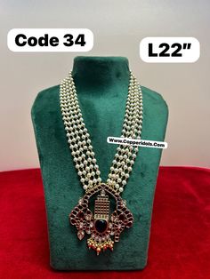 sizes in terms of height and weight are mentioned in grams and inches in the photo Pearl Mala With Pendant, Pearl Mala, Gold Polish, Height And Weight, Knick Knacks, Collectible Figurines, Wedding Gifts, Beauty Book, Figurines