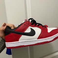 Chicago Low Dunks- Worn Once But They’re Too Tight On, Still In Brand New Condition. Low Dunks, Sb Dunk Low, Sb Dunk, Dunk Low, Nike Dunk, Nike Dunks, Womens Shoes Sneakers, Black Red, Nike Shoes