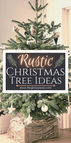 rustic christmas tree with white ornaments