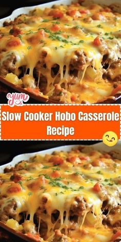 two images show how to make slow cooker hobo casserole in the oven