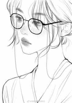 a drawing of a woman wearing glasses