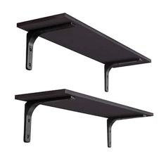 two black shelfs with brackets attached to them