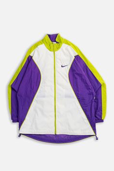 Sourced in CanadaMeasurementsTag: Youth LFits Like: Women's LPit to Pit: 26"Arm: 21"Length: 31"Condition: Very minor discolouration on white areas of jacket, good vintage conditionMaterial Composition: 100% NylonColour: White, Green, Purple Vintage White Track Jacket For Streetwear, Retro White Windbreaker For Spring, White 90s Windbreaker For Fall, White Retro Windbreaker For Spring, 90s Style White Windbreaker For Fall, Vintage White Outerwear For Streetwear, Retro White Spring Windbreaker, White 90s Track Jacket With Long Sleeves, 90s Style White Windbreaker For Spring