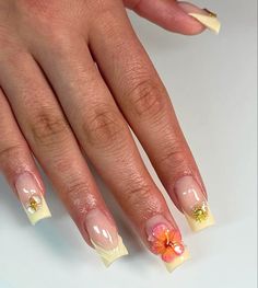 #nails #nailsofinstagram #flowers #naildesign #nailart #nailtech Besame Mucho Nails, Orchid Nails Square, Lotus Flower Nail Art, French Tip Floral Nails, Square Flower Nails, Lotus Flower Nails, 90s French Tip Nails, French Tip Flower Nails, Summer Nails With Flowers