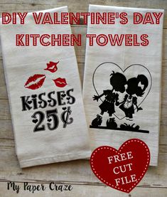 two valentine's day kitchen towels with free cut file