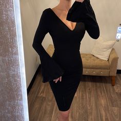 Body Hugging Dress. Too Small For Me But Zipper Goes All The Way Up In The Back. Beautiful Long Flared Sleeves. Never Worn But Tags Are Not Attached Body Hugging Dress, Flare Sleeve Dress, Sleeved Dress, All The Way Up, Flared Sleeves, All The Way, Just Me, I Dress, The Way