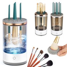 PRICES MAY VARY. ❤ Electric Makeup Brush Cleaner - Compare with old style makeup brush cleaner that only cleans one makeup brush at a time, our electric makeup brush cleaner is powered via USB, clean multiple makeup brushes at once, fully automatic cleaning frees up your hands and makes your life more colorful. ❤ Simple & Suit All Size - Just fill in water and cleaning solution, and do not add more water than the maximum water line. Four brushes can be placed for one cleaning. After deep cleanin Make Up Brush Cleaner Diy Cleaning, Make Up Brush Cleaning Solution, Brush Cleaner Makeup, Diy Daily Makeup Brush Cleaner Spray, How To Clean Makeup Brushes And Sponges, Electric Makeup Brush Cleaner, Electric Makeup, Makeup Brush Cleaner Machine, Simple Suit