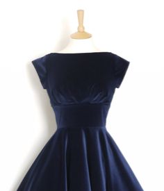 Midnight Blue Velvet Evening Dress with Circle by digforvictory Blue Velvet Evening Dress, Dig For Victory, Black Suede Dress, Midnight Blue Dress, Velvet Evening Dress, Dress Display, Blue Velvet Dress, Party Dress Sale, Fifties Fashion