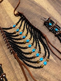 the necklaces are made with beads and leather