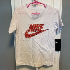 Nike Tee Nike Logo And Swoosh Made Of Show Boxes White Short Sleeve Nwt Never Worn Size 5 S Fun White Top With Logo Print, Cute Nike White Tops, Cute White Nike Top, Tops Nike, Nike Tee, Nike Tees, 5 S, Kids Nike, White Short