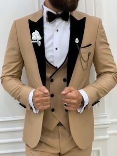 Acacia Golden Slim Fit Velvet Peak Lapel Tuxedo – brabion Peak Lapel Tuxedo, Designer Tuxedo, Men Suits Wedding, Casual Suits, Suits Prom, Pants Gift, Slim Fit Tuxedo, Dress Suits For Men, Smart Casual Style