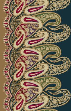 an image of a colorful paisley pattern on a black and brown background with red, green,