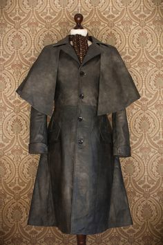 "DUE TO CURRENT SITUATION ALL ORDERS ON COATS WILL BE DELAYED Wether you're off for a hunt or just going for a nice walk, this coat will surely keep you warm and looking sharp whenever you need it. Made of 100% real leather with full lining. Wide collar, notched lapels, button closure, gauntlet cuffs and flap pockets. Shoulder cape is fastened with four snaps at the bottom of the collar. This coat is great for colder weather as well as part of your Bloodborne, steampunk or fantasy themed costume Bloodborne Hunter, Character Bases, Sci Fi Outfit, Long Hunter, Plague Doctor Costume, Steampunk Coat, Long Coat Men, Cape Fashion, Hunter Outfit