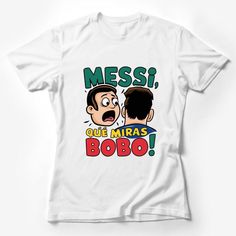 Show off your love for soccer with this unique Messi-inspired comic style T-shirt! Perfect for casual sportswear, it features a fun, bold design that is sure to stand out in any crowd. Crafted from soft, durable cotton, this shirt offers both comfort and style for everyday wear or sporting events. Whether you're buying it for yourself or as a gift for a friend, this vibrant graphic tee is sure to be a hit with fans of all ages. Available in sizes S to XXL to ensure a great fit for every body typ Sporty T-shirt With Cartoon Print For Sports, Short Sleeve T-shirt With Character Print For Sports Events, Fan Apparel Tops With Character Print For Sports Events, White Character Print Tops For Fan Events, White Cartoon Print Sports Top, White Cartoon Print Tops For Sports, Sports T-shirt With Character Print And Crew Neck, Funny Sports T-shirt With Graphic Print, Crew Neck Tops With Character Print For Sports Events