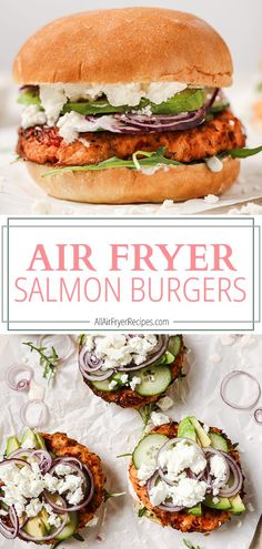 air fryer salmon burgers up close and open faced Best Air Fryer Salmon, Easy Air Fryer Salmon, Low Carb Salmon Recipes, Ground Chicken Burgers, Salmon Burger Recipe, Fish Patties, Salmon Burger, Air Fryer Salmon, Frozen Salmon