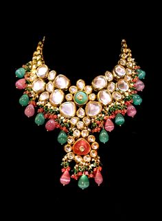 Kundan choker jewelry with emerald & ruby drops Multicolor Jeweled Bridal Necklace For Wedding, Traditional Teardrop Bridal Necklace For Festive Occasions, Traditional Teardrop Wedding Necklace, Traditional Teardrop Bridal Necklace For Celebration, Traditional Teardrop Bridal Necklace, Multicolor Bridal Necklace With 17 Jewels For Wedding, Multicolor 17 Jewels Bridal Necklace For Wedding, Jeweled Teardrop Necklaces For Wedding, Jeweled Teardrop Necklace For Wedding