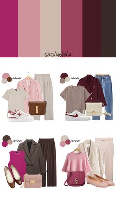 Classic Colour Combinations Outfit, Winter Outfit Color Palette, Brown And Pink Outfit Color Combos, Pink Color Combinations Outfit, Pink And Beige Outfit, Pink Capsule Wardrobe, Cute Trendy Outfits, Highschool Tips, Back To School Outfits Highschool