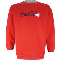 1990s Vintage Coke Coca-Cola Bear Embroidered Spell-Out Crewneck Sweatshirt. Red in color, tag is X-large but fitting like large size and is in excellent condition. https://vintageclubclothing.com//collections/all/products/vintage-coca-cola-bear-embroidered-crew-neck-sweatshirt-1990s-x-large For measurements, product detail and high resolution photos, please check out this vintage gem on our website at the above link. If you have any questions please message us on Instagram @thevintageclubclothing or here on Etsy. Red Long Sleeve Top With Embroidered Logo, 90s Crew Neck Top With Embroidered Logo, 90s Long Sleeve Tops With Embroidered Logo, Red Crew Neck Sweatshirt With Embroidered Graphics, 90s Red Cotton Sweatshirt, Casual Red Sweatshirt With Embroidered Graphics, Red Long Sleeve Sweatshirt With Embroidered Graphics, Red Sweatshirt With Embroidered Graphics For Streetwear, Red Embroidered Sweatshirt For Streetwear