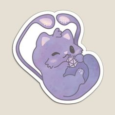 a purple sticker with an image of a cat in the shape of a heart