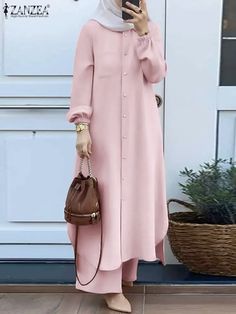 ZANZEA Fashion 2pcs Women Muslim Sets Spring Long Sleeve Shirt Pants Suits Casual Dubai Turkey Abaya Sets Eid Mubarek Outifits Islamic Dress For Women, Eid Mubarek, Suit Blouse, Estilo Hijab, Women's Uniforms, Arab Fashion, Islamic Clothing, Blouse Pants, Hijab Dress