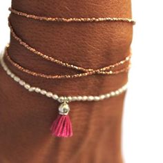 vivien frank triple wrap Diy With Beads, Rose Gold Beaded Bracelet, Tassel Diy, Triple Wrap Bracelet, Rose Gold Beads, Pulseras Diy, Bohol, Tassel Bracelet, Gold Bead Bracelets