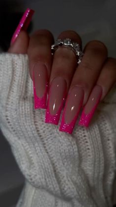 Pink Tip Nails, Valentines Nail, Valentine Nails, French Tip Acrylic Nails, Simple Acrylic Nails