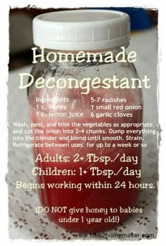 Homemade Decongestant, Apothecary Kitchen, Natural Decongestant, Sick Remedies, Chest Congestion, Home Health Remedies, Breaking Up