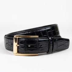 Our Black Genuine Crocodile Skin Belt Is A Must-Have In Any Wardrobe. Timeless And Versatile, This Belt Will Effortlessly Compliment Almost Any Outfit. Perfect For Day Or Night, This Is One Of Those Accessories That Will Carry You From Season To Season. Features: Genuine Crocodile Skin Hidden Snaps For Interchangeable Buckle Pebbled Calf Skin Lining Luxury Fitted Black Belt, Elegant Fitted Belt For Business Casual, Luxury Office Belt, Luxury Fitted Office Belt, Classic Crocodile Pattern Business Belts, Classic Crocodile Pattern Belts For Business, Classic Business Belt With Crocodile Pattern, Crocodile Belt, Brown Leather Dress