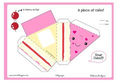 an origami piece of cake with hearts on it is cut out to show the inside