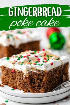 Bite taken out of a holiday cake. Gingerbread Poke Cake, Poke Cake Recipes Easy, Desserts Holiday, Gingerbread Recipes, Box Cake Recipes, Poke Cake Recipe, Desserts Christmas, Baking Christmas