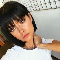 Bob Haircut With Bangs, Trendy Hairstyle, Hair Bob, Short Bob Haircuts, Short Hair With Bangs, Bob Haircuts, Haircuts With Bangs, Brunette Hair, Hair Today