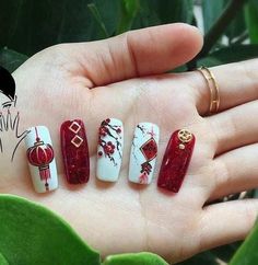 Xiaohongshu Nails, Nails Douyin, Nails New Year, New Year Nail Art, Douyin Nails, New Year Nail, Dragon Nails