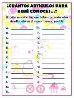 a baby shower game with the words in spanish