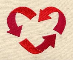 a red heart with two arrows in the middle and an arrow at the bottom on a white background