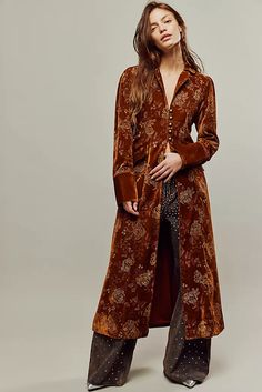 Long Coats | Duster Jackets + Maxi Coats | Free People Duster Jacket, Kimonos, Long Coat, Brown Gold, Gold Rose, Boho Outfits, Bohemian Style, Style Me, Boho Fashion