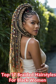 Braided Hairstyles For Black Women Colored Hair, Colorful Braids With Beads, Black Women Colored Hair, Women Colored Hair, Colorful Braids, Braids With Beads, Beautiful Braids