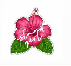 a pink flower with green leaves sticker on a white background for wallpapers