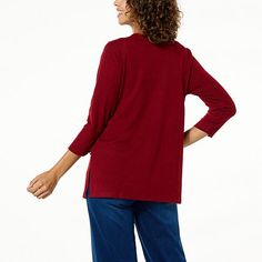 DG2 by Diane Gilman Brushed Sweater Knit 3/4-Sleeve Easy Top  Diane's ever-popular easy tank now comes with sleeves. Same flattering, double-layer design but with 3/4-length arm coverage for all-season wear. Casual Solid Cardigan With 3/4 Sleeves, Casual Solid Color 3/4 Sleeve Cardigan, Cotton Sweater With 3/4 Sleeve For Fall, Stretch Cardigan With 3/4 Sleeve For Layering, Casual Cotton Cardigan With 3/4 Sleeves, Half Sleeve Tops For Layering In Fall, Half Sleeve Tops For Fall Layering, Winter Layering Tops With 3/4 Sleeve, Fall 3/4 Sleeve Tops For Casual Gatherings