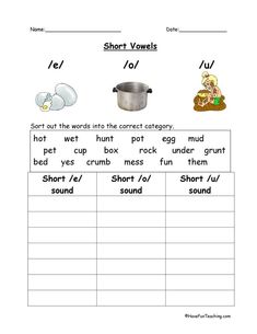 the worksheet for short and long words