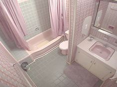 Pink Tile, Pink And White, Shower Curtain, Tile, Shower, Pink, White